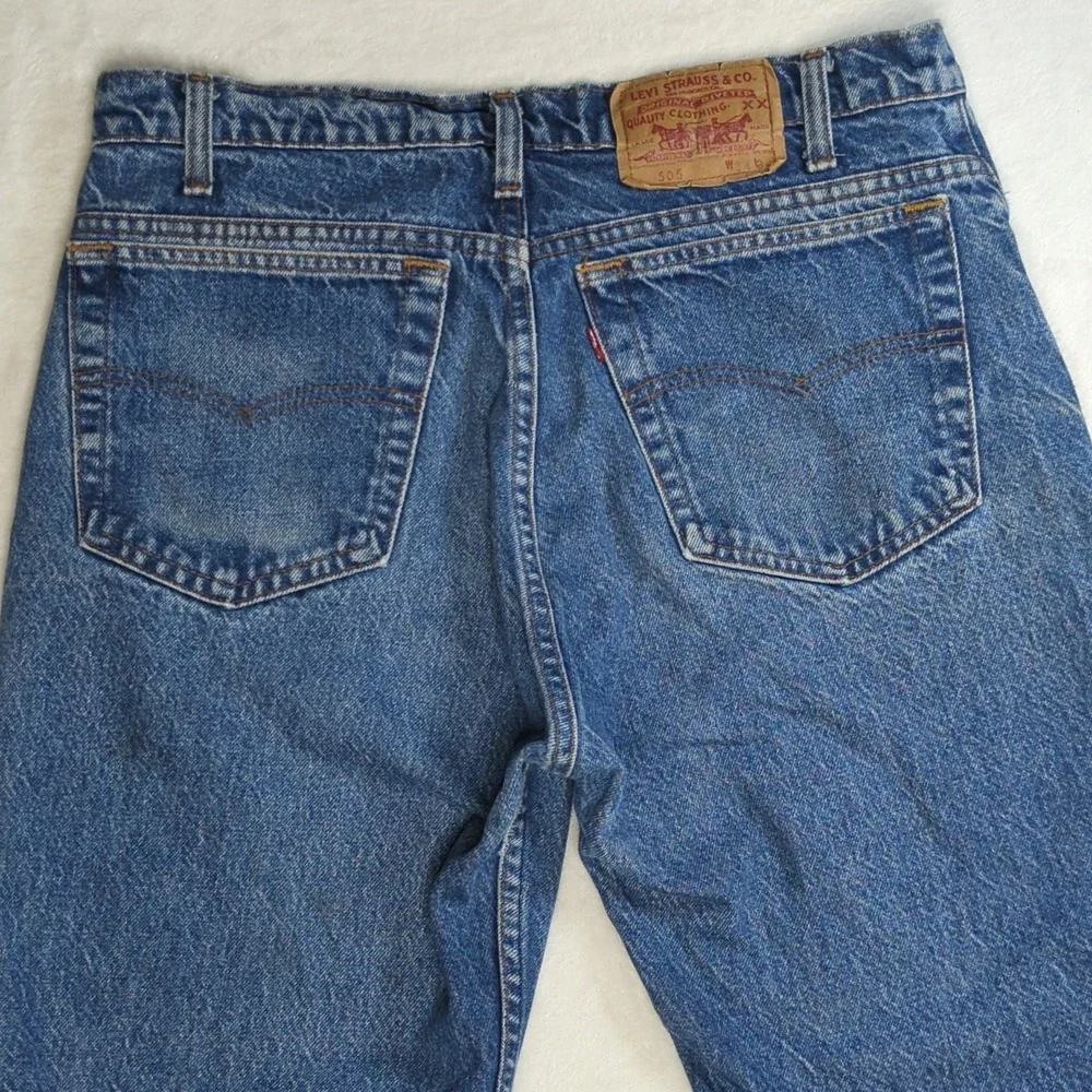 VTG Levis 505 Red Tab Straight Jeans Men 34x34 Faded Wash Wallet Made In USA Y2K